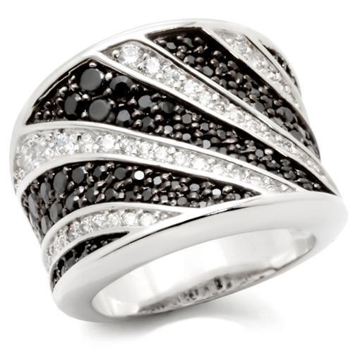 JCE242 Rhodium + Ruthenium Brass Ring with AAA Grade CZ  in Jet