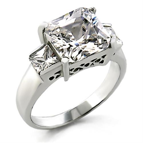 JCE209 High-Polished 925 Sterling Silver Ring with AAA Grade CZ  in Clear