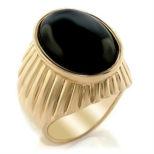 JCE060 Gold Brass Ring with Semi-Precious Onyx in Jet