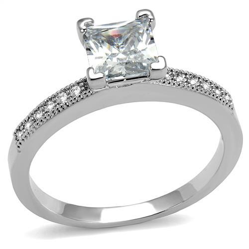 JCE1209 Rhodium Brass Ring with AAA Grade CZ  in Clear