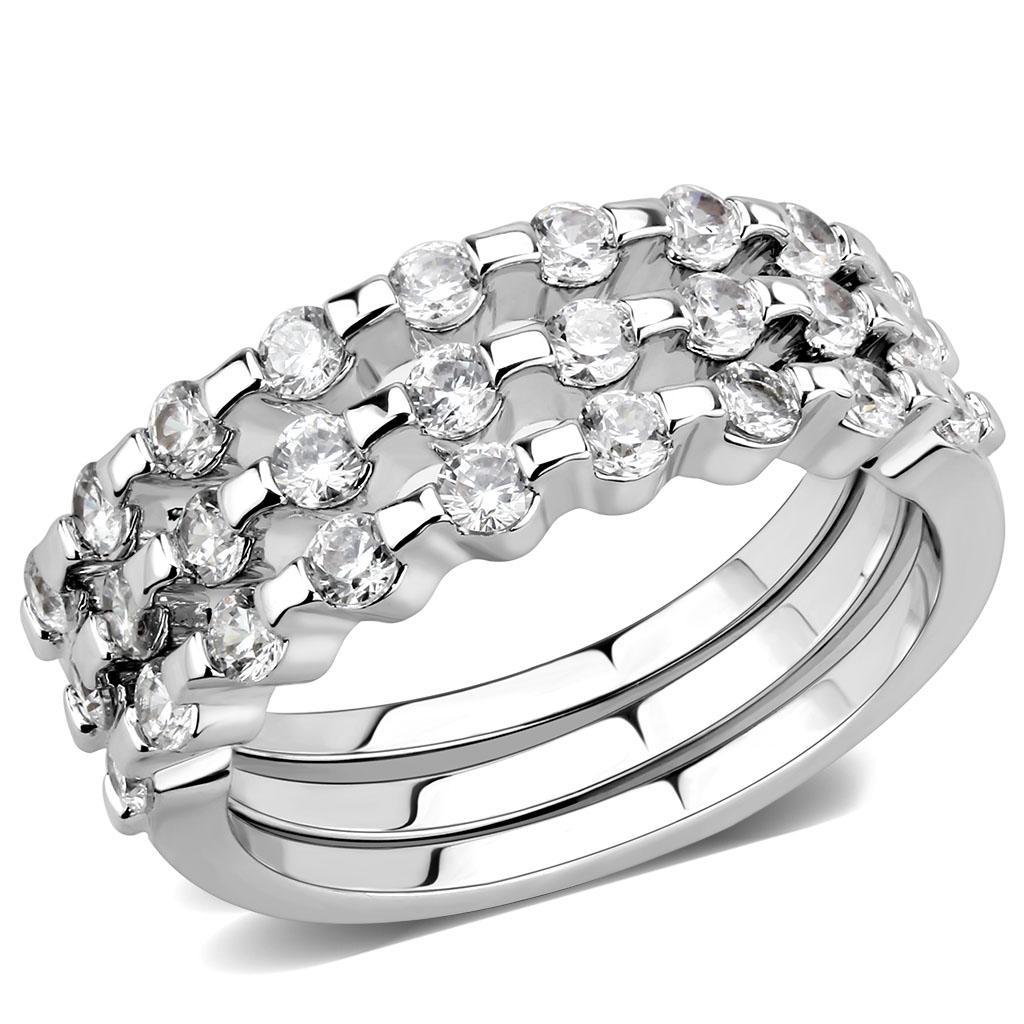 JCE1595 Rhodium Brass Ring with AAA Grade CZ  in Clear