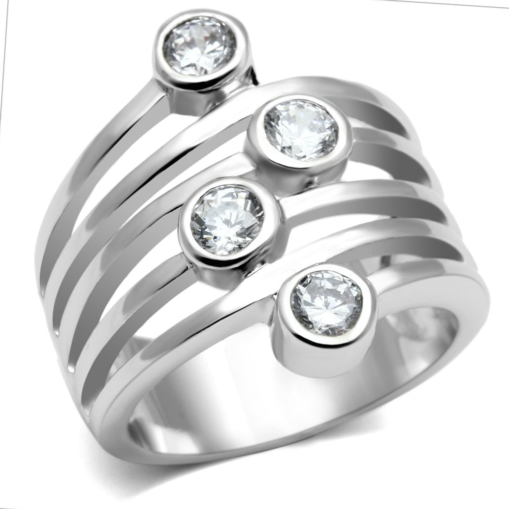 JCE286 Rhodium Brass Ring with AAA Grade CZ  in Clear