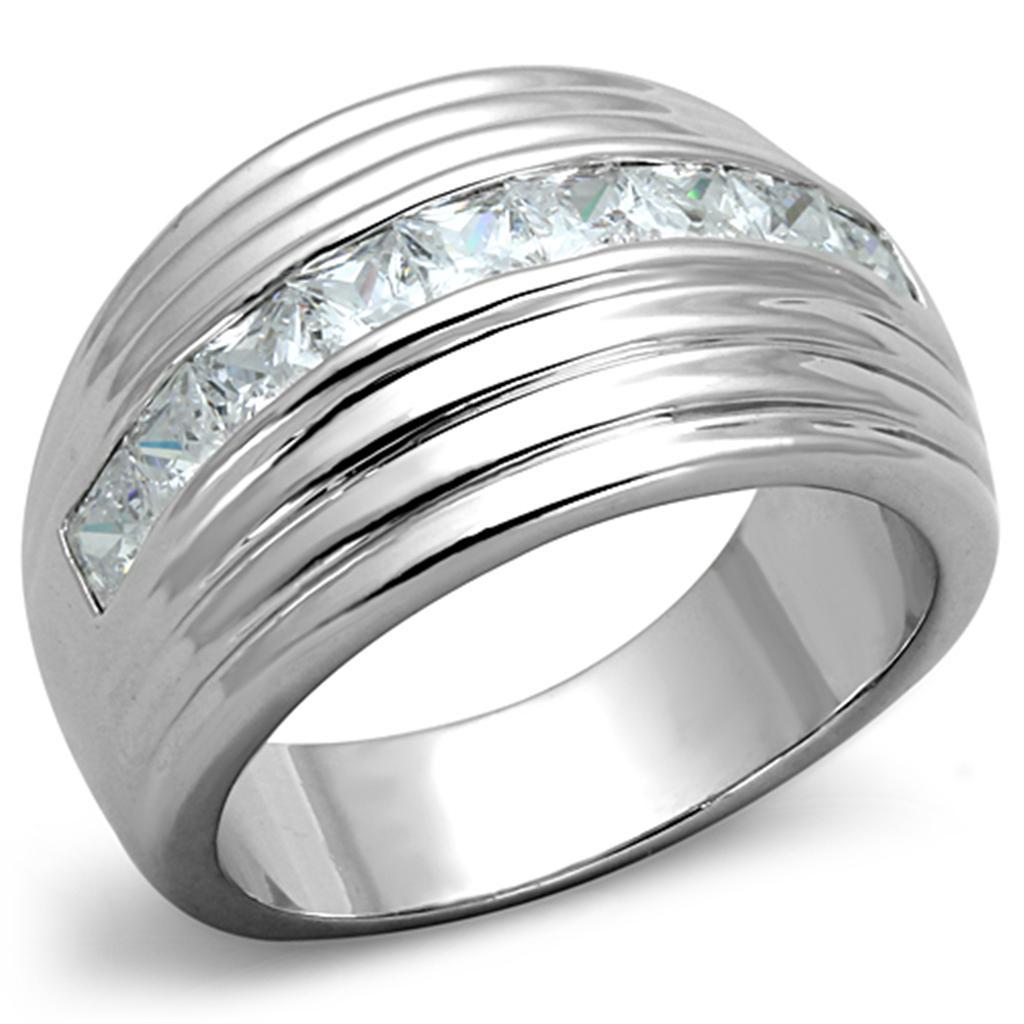 JCE588 Rhodium Brass Ring with AAA Grade CZ  in Clear