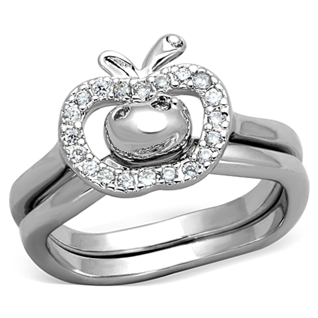 JCE594 Rhodium Brass Ring with AAA Grade CZ  in Clear
