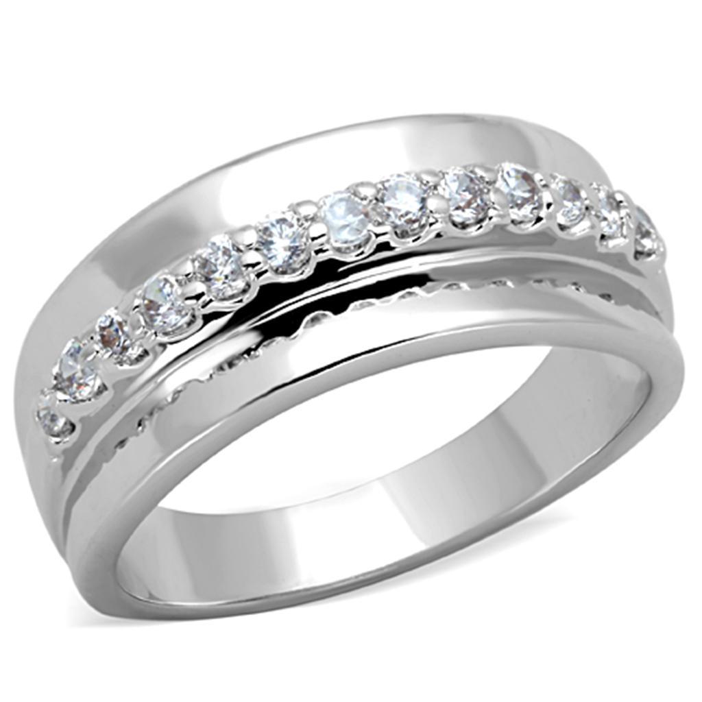 JCE748 Rhodium Brass Ring with AAA Grade CZ  in Clear