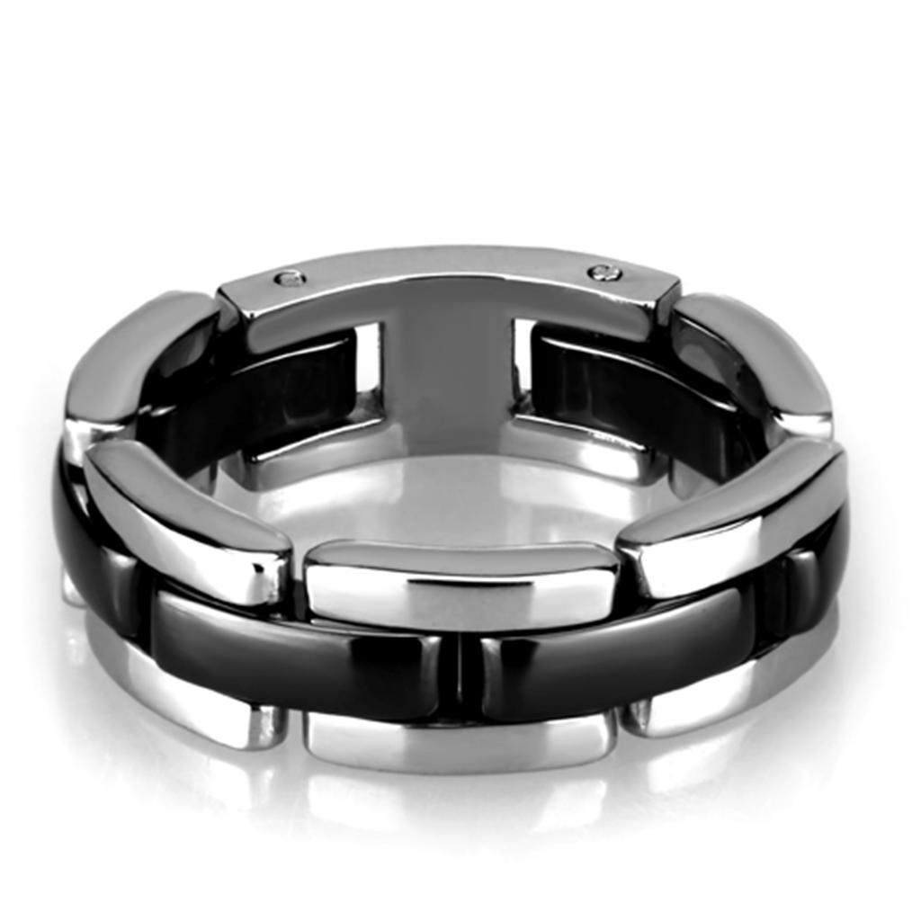 JCE972 High polished (no plating) Stainless Steel Ring with Ceramic  in Jet