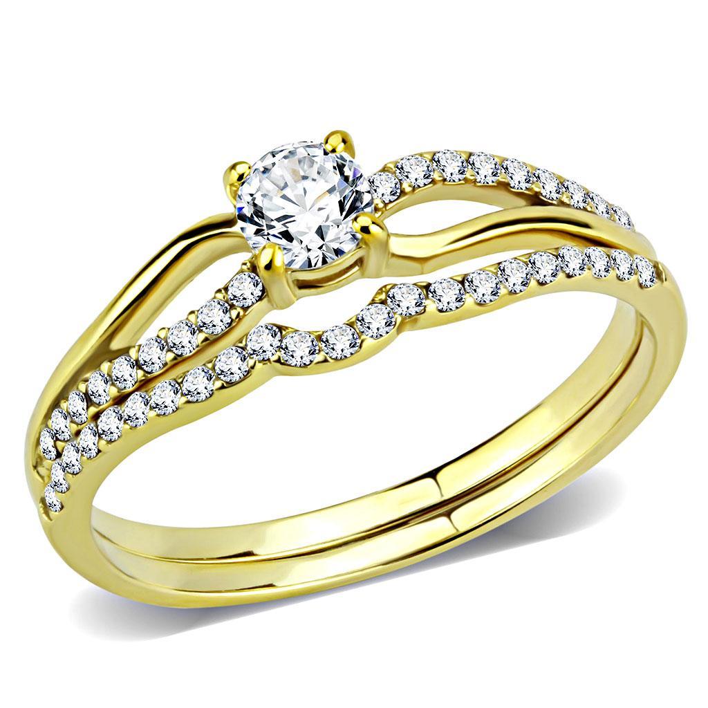 JCE277 IP Gold(Ion Plating) Stainless Steel Ring with AAA Grade CZ  in Clear
