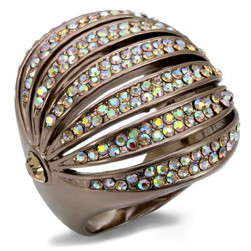 JCE1685 Chocolate Gold Brass Ring with Top Grade Crystal  in Multi Color