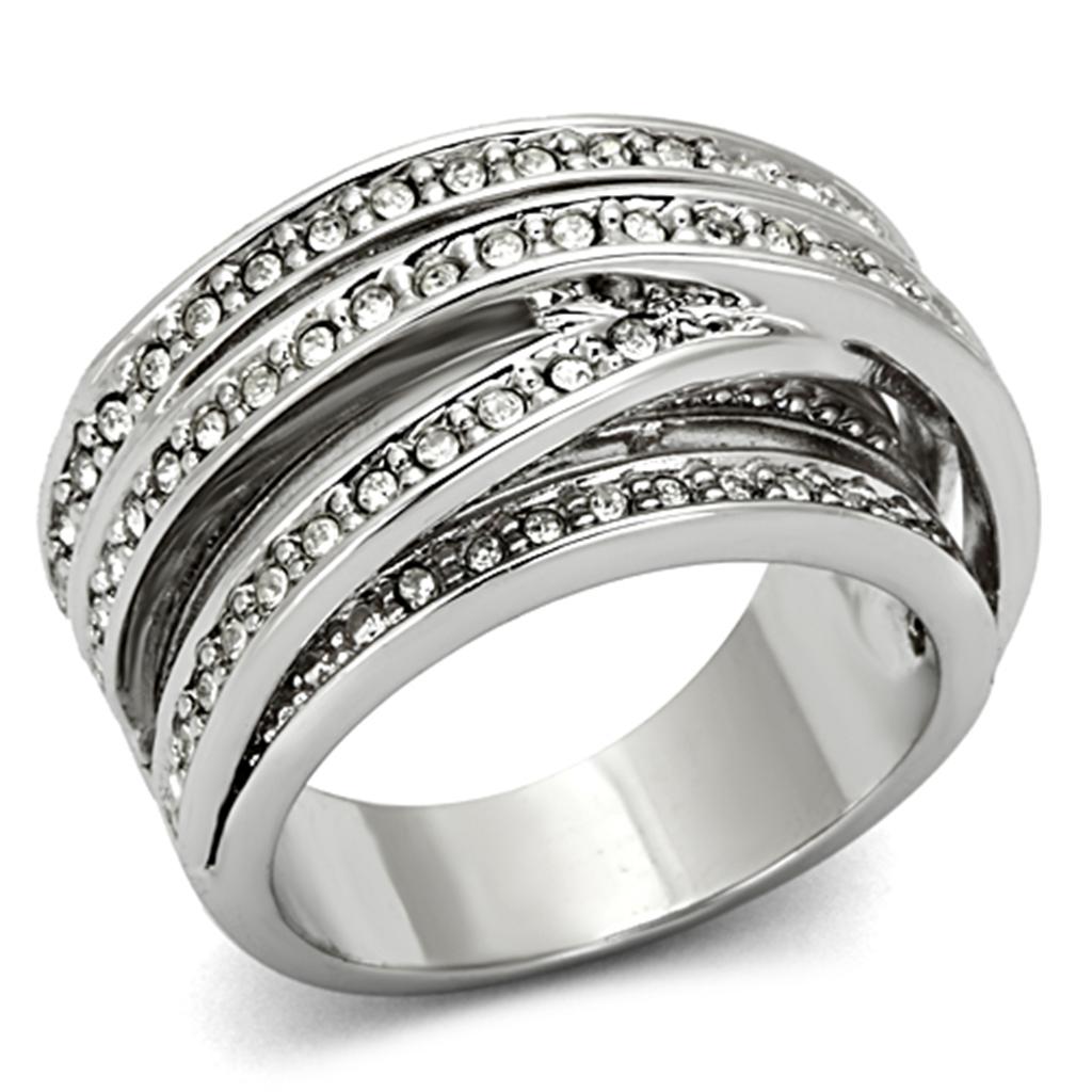 JCE2995 Rhodium Brass Ring with Top Grade Crystal  in Clear