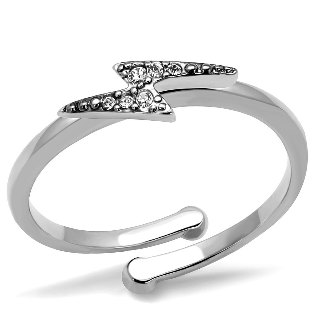 JCE4047 Rhodium Brass Ring with Top Grade Crystal  in Clear