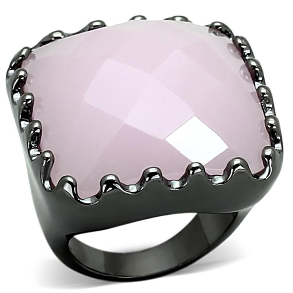JCEA887 Ruthenium Brass Ring with Synthetic Synthetic Glass in Light Rose