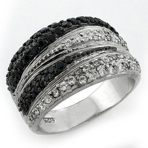 JCEAS1095 Rhodium + Ruthenium 925 Sterling Silver Ring with AAA Grade CZ  in Multi Color