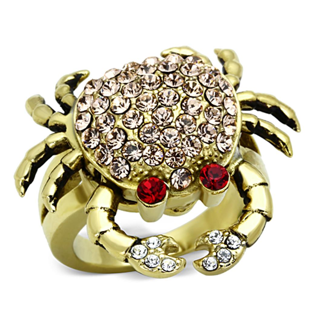 JCE1290 IP Gold(Ion Plating) Stainless Steel Ring with Top Grade Crystal  in Multi Color