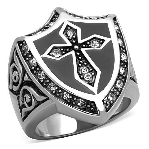 JCE1349 High polished (no plating) Stainless Steel Ring with Top Grade Crystal  in Clear