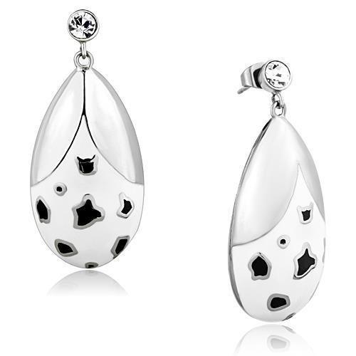 JCE1462 High polished (no plating) Stainless Steel Earrings with Top Grade Crystal  in Clear