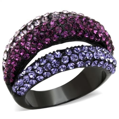 JCE1831 IP Black(Ion Plating) Stainless Steel Ring with Top Grade Crystal  in Multi Color