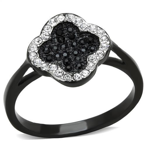 JCE1917 Two-Tone IP Black Stainless Steel Ring with Top Grade Crystal  in Jet
