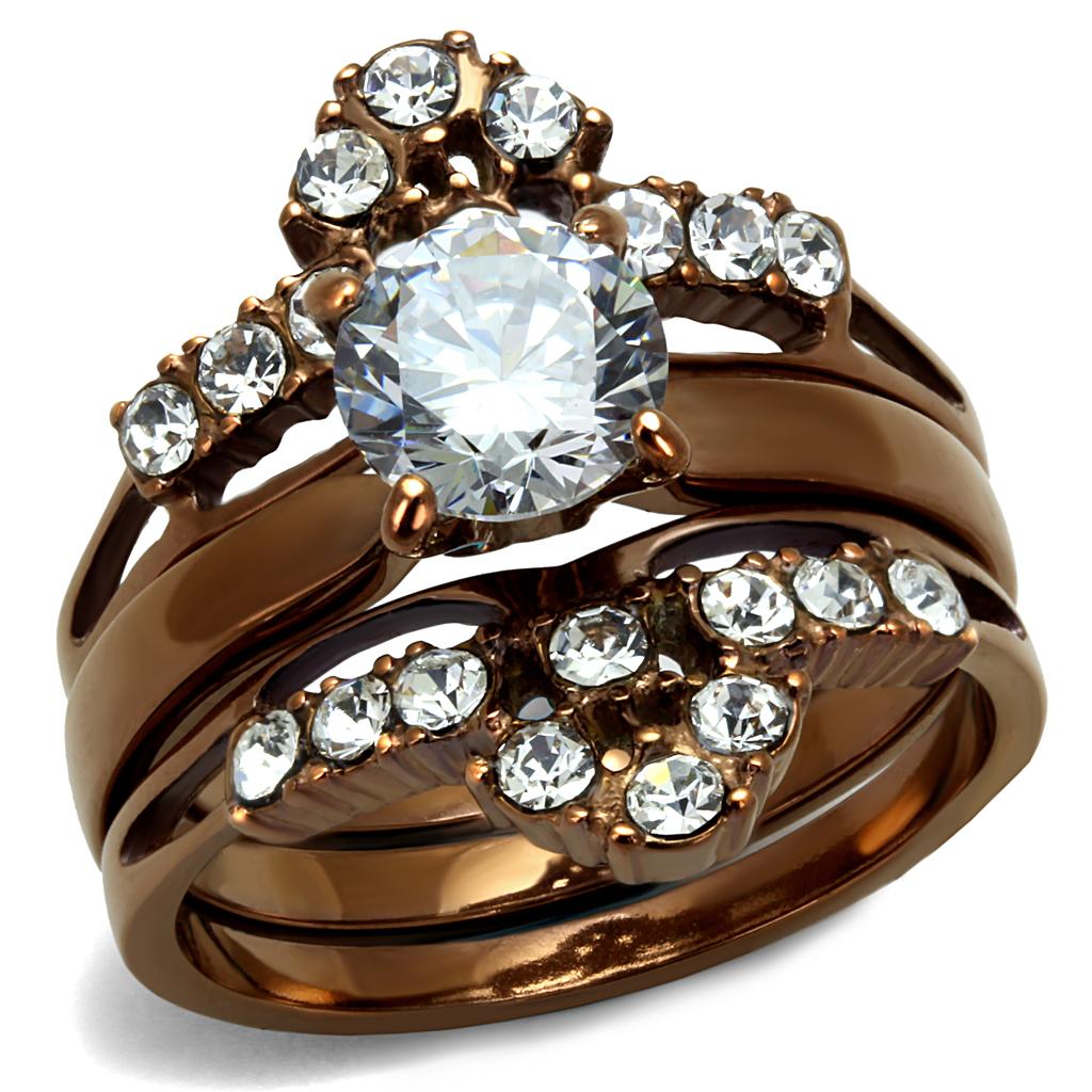 JCE2647 IP Coffee light Stainless Steel Ring with AAA Grade CZ  in Clear