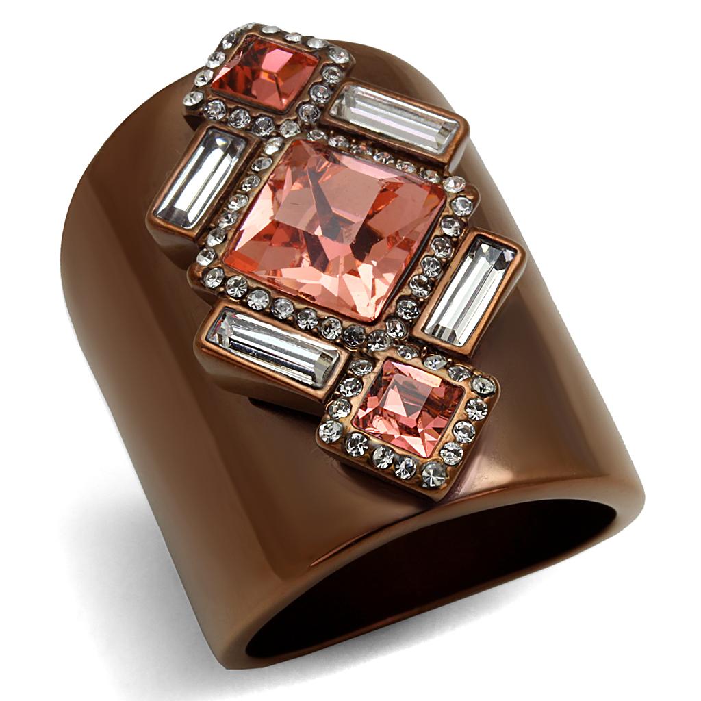 JCE2735 IP Coffee light Stainless Steel Ring with Top Grade Crystal  in Rose