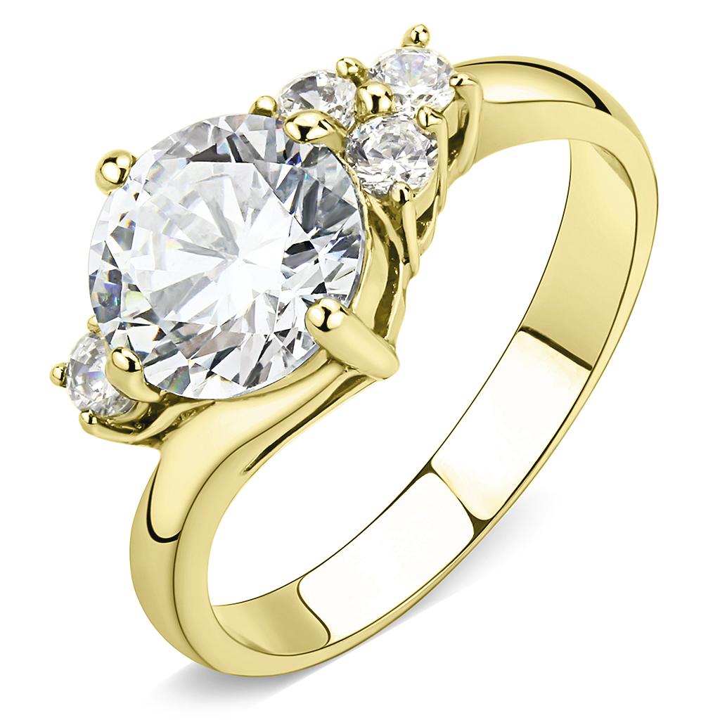 JCE3670 IP Gold(Ion Plating) Stainless Steel Ring with AAA Grade CZ  in Clear